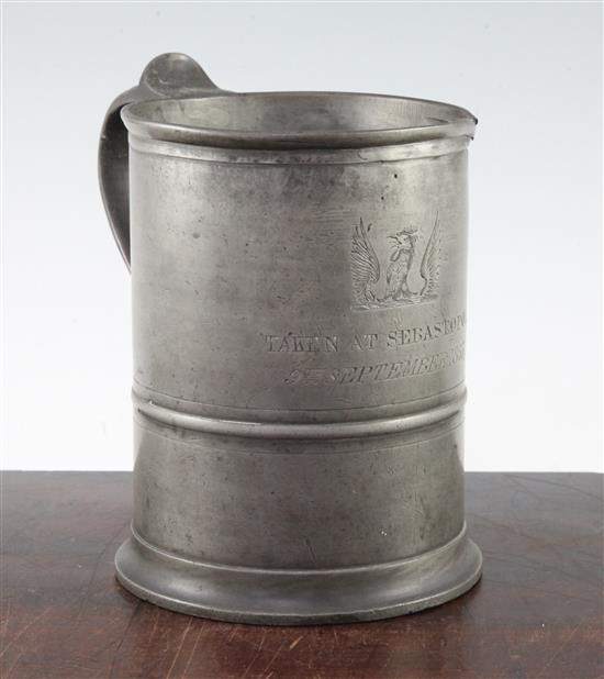 Crimean War Interest: A large 19th century pewter tankard, 6.5in.